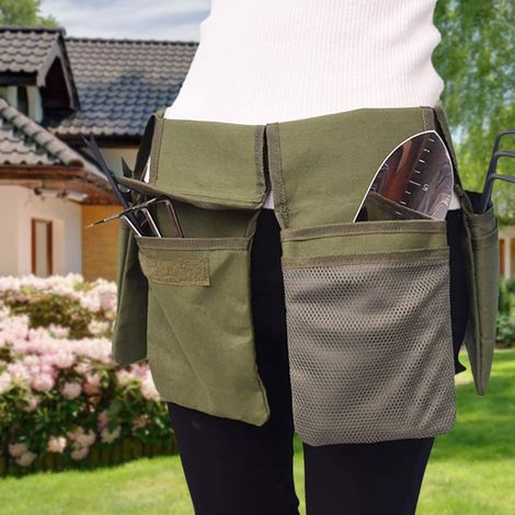 Sacoche ceinture pour outils de jardin - Sacoche ceinture suspendue en toile avec 4 poches, imperméable (1/5)