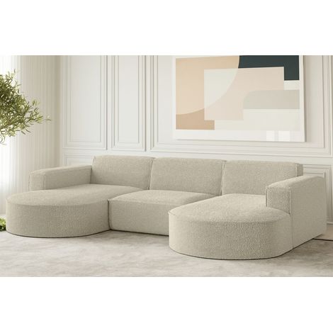 Wohnlandschaft U-Form Sofa PALMA in Stoff Ascot Champagne