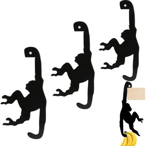 Porte-Banane Singe 3 pièces, crochet amusant pour suspendre bananes, raisins et fruits. (1/5)