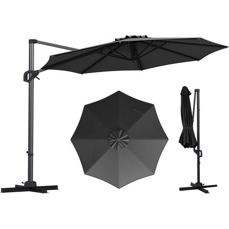 COSTWAY Parasol Deporte 3x3M, Parasol de Jardin Exterieur avec 8 Baleines&Manivelle Lisse, Réglable en 6 Positions&Rotatif 360°, Protection Solaire, pour Piscine Patio Terrasse (Gris) (1/5)