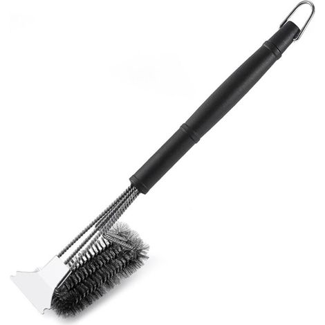Barbecue Brush, Brosse Barbecue, 3 en 1 Brosse de Nettoyage pour Barbecue avec Racloir, PP Thermique Manche D'isolation Brosses à Barbecue, Sécurité Anti-brûlure pour Grillade Pique-Nique