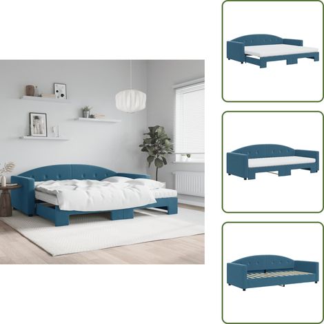 The Living Store Tagesbett Ausziehbar mit Matratzen Blau 90x200 cm Samt - Sofa Bett - Schlafcouch - Gästebett - Tagesbett - Wohnzimmer Möbel (1/5)