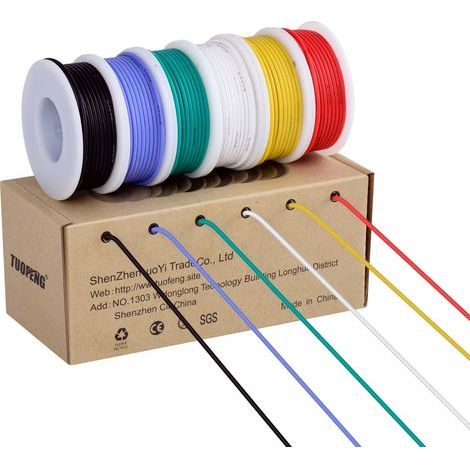 6 Bobines Fil électrique, Silicone 18AWG, Cuivre étamé 600V, Flexible pour RC et Bricolage (1/5)