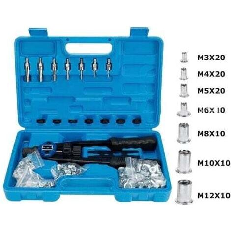 Kit d'installation d'écrou avec 100 mandrins métriques assortis M3/M4/M5/M6/M8/M10/M12 et étui de transport moulé- (1/4)