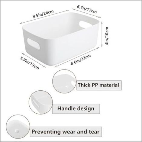 Lot de 10 boîtes de rangement, paniers de rangement en plastique avec poignées, 24 x 17 x 10 cm boîtes de rangement en plastique, pour placards de cuisine, étagères de salle de bain, boîtes de rangeme (1/4)