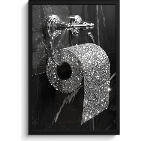 Framed Poster WC - Toilet paper - Black and white - Glitter 40x60 cm (1/5)