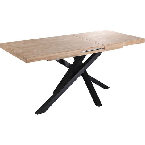 Pegane – Table à manger extensible en bois chêne – Pieds métal noir – Longueur 140-220 cm – Profondeur 90 cm – Hauteur 76 cm (1/5)