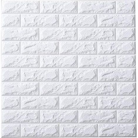 Adhesivos de pared de ladrillo, papel tapiz autoadhesivo 3D de ladrillo, adhesivo decorativo de ladrillo de piedra removible e impermeable para dormitorio, hogar y cocina (77 cm x 70 cm) (blanco) 5 un (1/5)