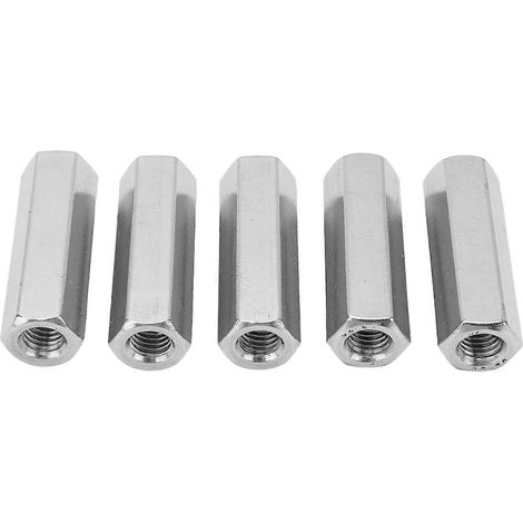 Lot de 5 écrous hexagonaux de raccordement M10x1,5 L55mm en acier inoxydable 304, antirouille et anticorrosion, pour boulons et goujons. (1/5)