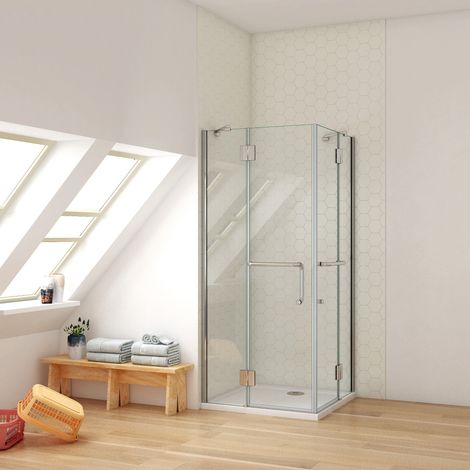 Cabina de ducha plegable con bisagra cuatro hojas(dos giratorias y dos fijas ), 8mm cristal templado antical, barra de sujeción incluida, marco de aluminio cromado, 100x100x190cm (1/5)