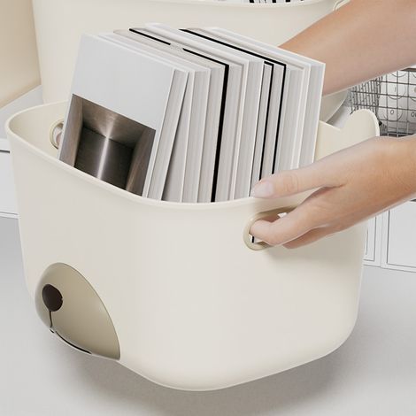 Boîte de rangement de bureau plastique grande capacité 24.3x30.3x17.3cm design minimaliste pour cosmétiques et accessoires 1 unité (1/5)