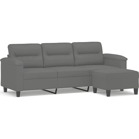 Canapé  Sofa 3 places repose-pieds Gris foncé 180 cm Tissu microfibre