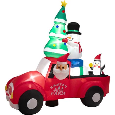 COSTWAY Papá Noel Inflable de 240 cm de Ancho Conduciendo un Coche con LED y Soplador de Aire, Decoración Hinchable, Papá Noel de Navidad con Muñeco de Nieve y Pingüino (1/5)
