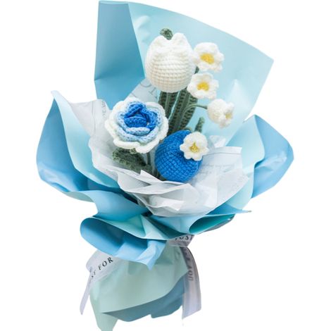 1 bouquet Fleurs artificielles au crochet, tulipes et marguerites, décoration intérieure durable, idéal pour mariage ou anniversaire (1/5)
