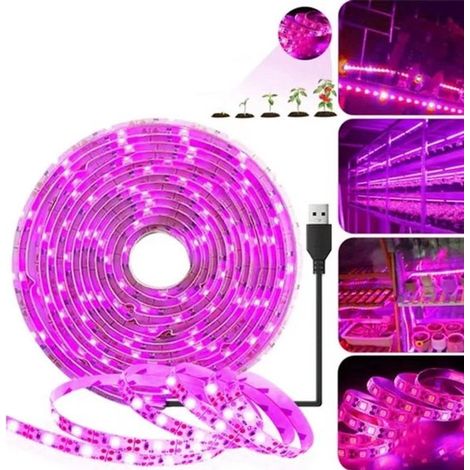 Tira de luz LED flexible e impermeable de espectro completo de 5 metros para cultivo de suculentas, hidroponía e invernaderos.
