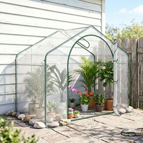Serre tunnel avec fermeture zip et ventilation haute, plastique et acier, 180x100x152 cm, transparente, abri de jardin polyvalent (1/5)