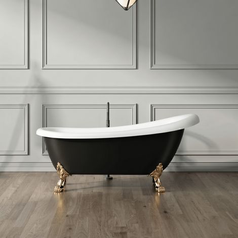 Bañera con patas RICHMOND NEGRA 171 cm patas LEÓN DORADAS