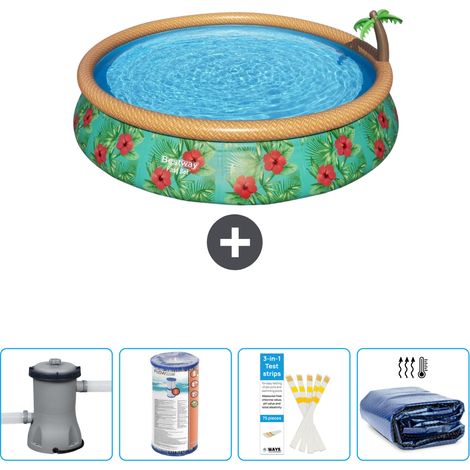 Piscine gonflable ronde Bestway à réglage rapide - Paradise Print - 457 x 84 cm - Comprend des Accessoires CB50 (1/4)
