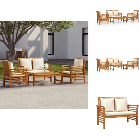Salon de jardin 4 pcs avec coussins Bois d'acacia solide - Salon De Jardin - Meubles De Jardin - Acacia - Table De Jardin - Chaise Longue (1/5)