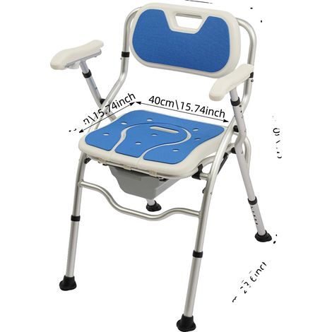 Chaise de Douche, Hauteur Réglable, Accoudoirs et Dossier, Bleu (1/2)
