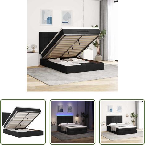 vidaXL LED-Beleuchtung - Ottoman-Bett mit Matratze & LEDs Schwarz 140x200 cm Stoff (1/5)