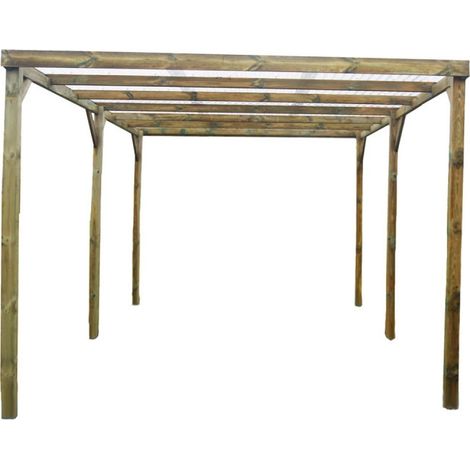 Habrita – Carport en pin sylvestre traité autoclave CAR3051A – Surface 15m² – Toit plat en tôle PVC – Hauteur de passage 231 cm - CAR3051A2