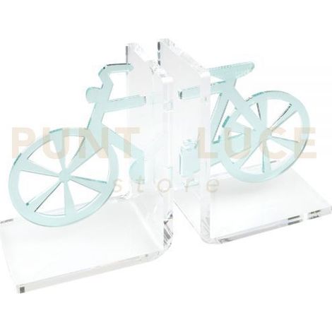 REGGILIBRO BICICLETTA  IN CRISTALLO ACRILICO TRASPARENTE E ACQUAMARINA