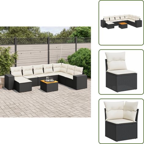 The Living Store 9-tlg. Garten-Sofagarnitur mit Kissen Schwarz Poly Rattan - Gartenmöbel - Esstischset - Rattan Möbel - Outdoor Set - Lounge Set (1/5)