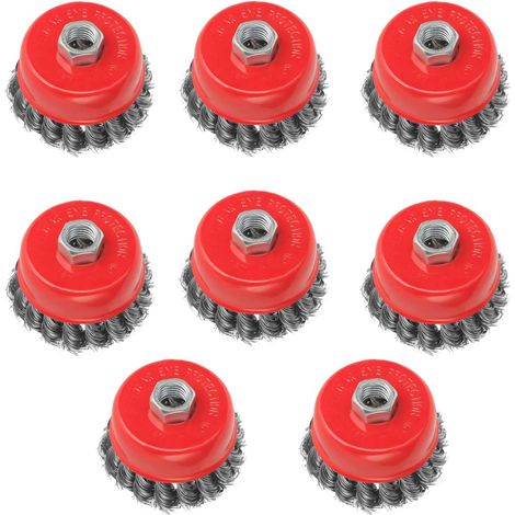 Lot de 8 brosses métalliques pour meuleuse d'angle de 115 mm, diamètre 75 mm, filetage M14 x 2, convient pour le nettoyage intensif, le décapage, la peinture, l'élimination de la rouille (1/5)