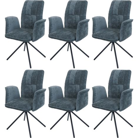 6er-Set Esszimmerstuhl HHG-433, drehbar Armlehne Auto-Return, Stoff/Textil Chenille (340g/m²) Öko-Tex blau-grün