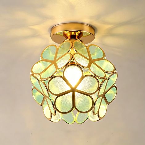 NORCKS Plafonnier En Verre, Style Moderne, Abat-Jour À Motifs Floraux Colorés, Diamètre 20 cm, Ampoule E27, Vert (1/5)