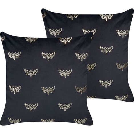 Dekokissen 2er Set YUZURI Samtstoff 45 x 45 cm Schwarz Tiermuster (1/5)