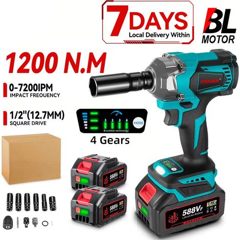 Clé à Chocs Sans Fil 1200N·m 3 Fonctions 1/2 Pouce Outil Multifonction Sans Balais Perceuse et Tournevis Compatible Makita (1/5)