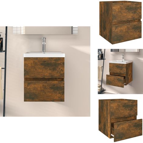 Armoire d'évier Chêne fumé 41x38,5x45 cm Bois d'ingénierie - Meuble De Salle De Bain - Armoire De Lavabo - Meuble Vasque - Rangement Salle De Bain - Étagère Salle De Bain (1/5)