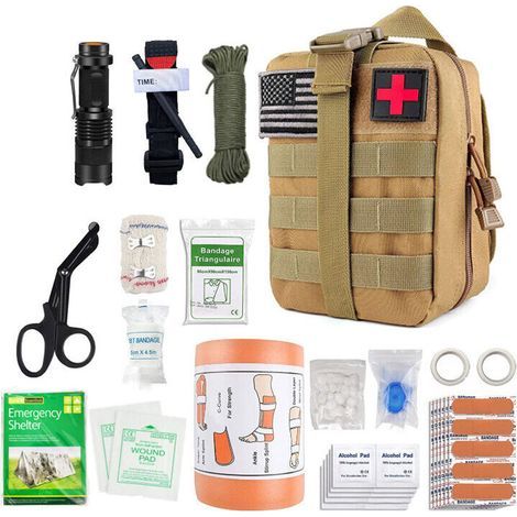 Coffret de secours militaire complet – Normes CE – Sac tactique 20x15x11cm – Kit survie randonnée et camping – Équipement d'urgence (1/2)
