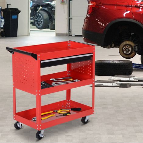 Carrello portautensili a 3 livelli, 4 ruote, 82 x 35 x 76 cm, acciaio, rosso HAVRYA (1/5)