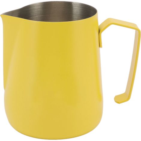 Pichet mousseur à lait 450 ml en acier inoxydable 304, jaune, idéal pour les cafés et la maison. (1/5)
