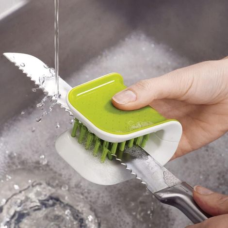 Juego de 2 cepillos de limpieza para cuchillos y cubiertos, con cerdas esmeriladas, antideslizantes, para la limpieza de la cocina, talla única, color verde. (1/3)