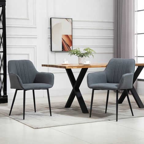 Pack de 2 Sillas de Cocina con Respaldo Reposabrazos y Patas de Metal para Salón 59,5x56,5x81 cm Gris Oscuro (1/5)