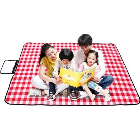 Couverture Tapis Pique-Nique, Imperméable Pliable pour Camping Voyage Plage Jardin Nappe (Pliable en Sac) - 200x200cm - Rouge (1/4)