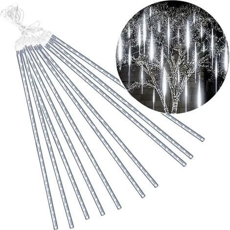 LED-Lichterkette mit 8 Eiszapfen (30 cm) – Kaltweißer Schneefall-Effekt / Meteoritenschauer