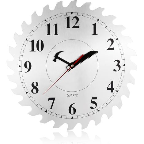 Horloge murale en de avec cadran à lame scie circulaire main et pointeur marteau excellente décoration pour garage 30,5 cm Métal (1/5)