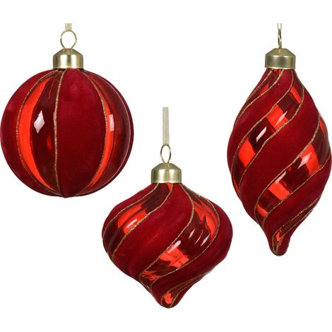 PALLINA DI NATALE IN VETRO, Ø8 CM, COLORE ROSSO, MODELLO ASSORTITO, NATALE, DECORAZIONI NATALIZIE