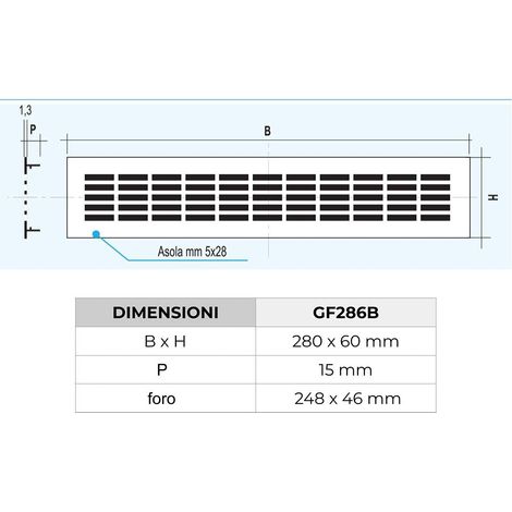 La Ventilazione GF286B Griglia Rettangolare da Incasso, Alluminio Verniciato 280x60 mm, Bianco (1/4)
