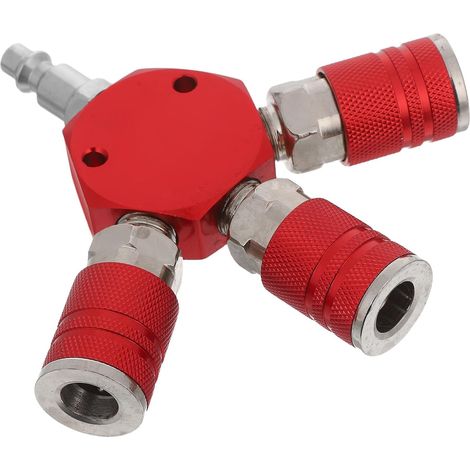 Distributore pneumatico d'aria con attacco rapido in acciaio rosso, connettore a 2 vie, per impieghi gravosi, alta pressione, per compressori e tubi industriali (1/5)