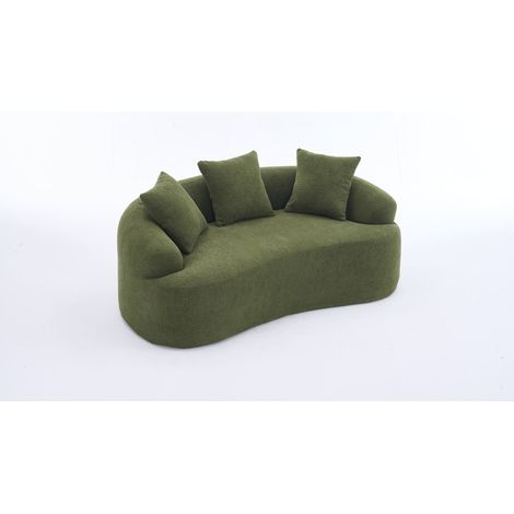Divano modulare curvo verde a 2 posti con 3 cuscini decorativi, ciniglia, senza montaggio (1/5)