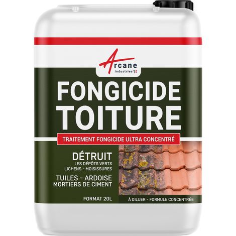Arcane Industries – Antimousse toiture ultra concentré – Élimine lichens, algues et moisissures – Traitement pour tuiles et ardoises – 20 L