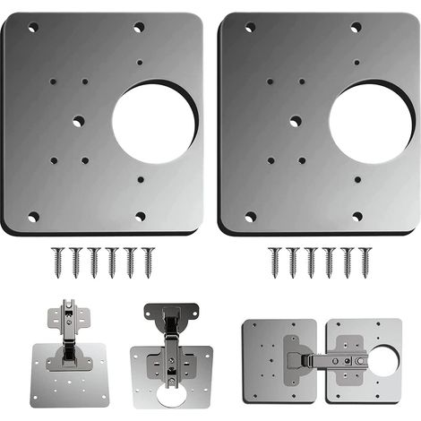2 Plaque de réparation, Acier inoxydable, 9x9cm, Vis incluses, Pour armoire cuisine (1/5)