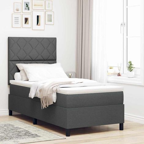 Cama tipo Box Spring con cabecera Gris oscuro 90 x 200 cm tela (1/5)