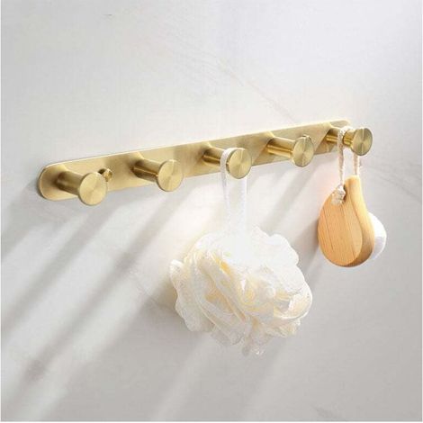 Gancho de pared multiusos con 5 ganchos, perchero de acero inoxidable, toallero y juego de accesorios para tocador de baño (dorado), de DEBUNS (1/4)